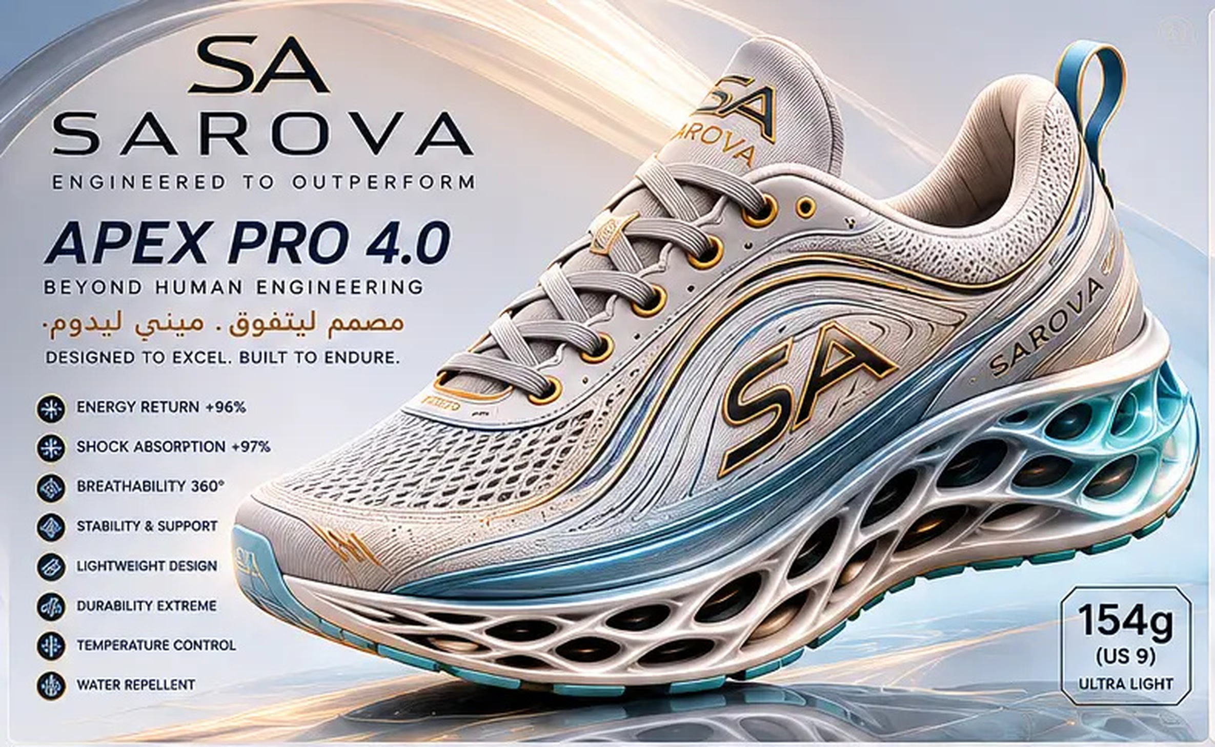 SAROVA Apex Pro 4.0 running shoe with lattice midsole, engineered 3D knit upper and embedded SA logo